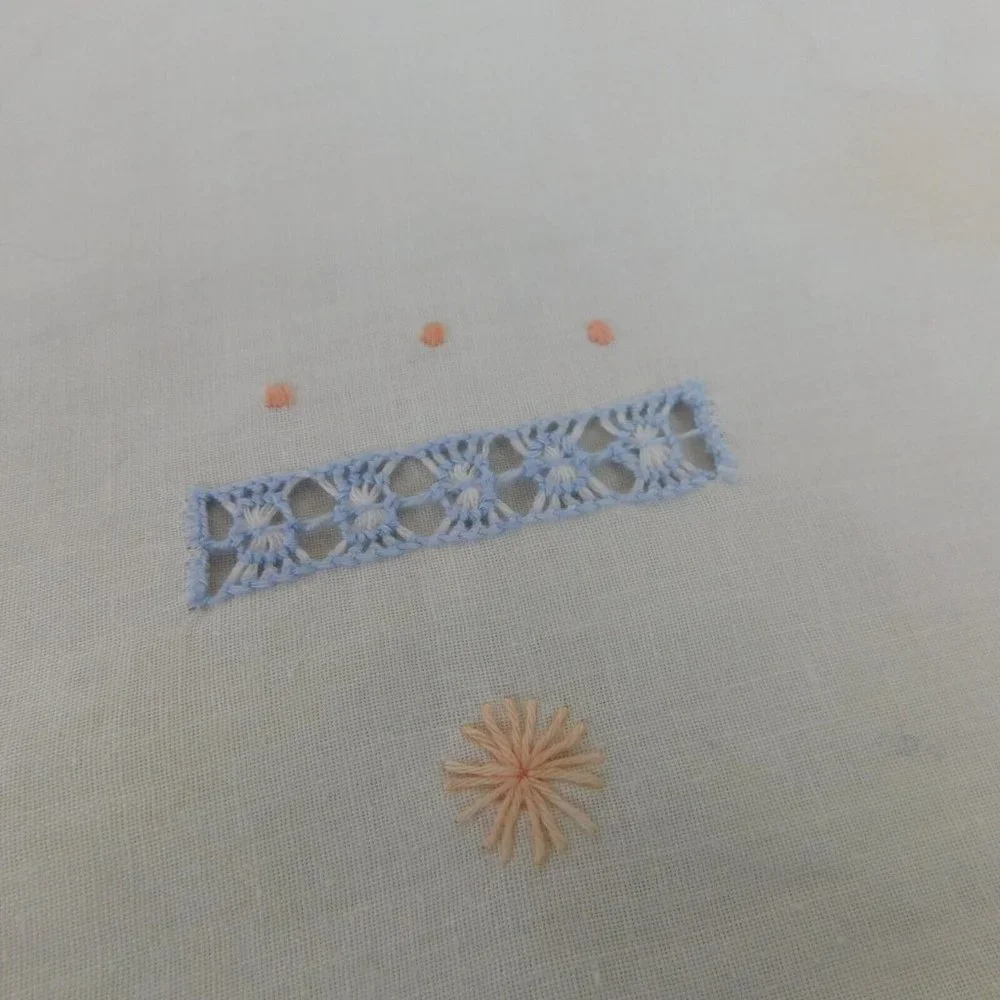 Hand Embroidered Table Runner Cloth Rectangle Floral White 35